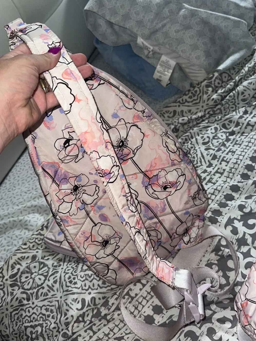 Floral Quilted Pink Crossbody Sling Bag - Women